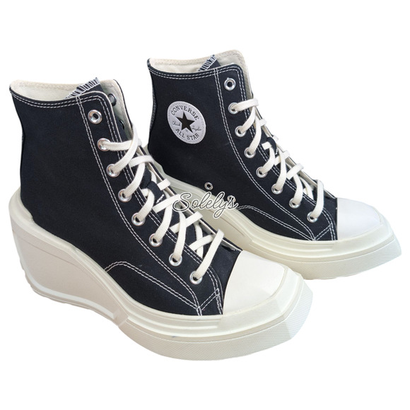 Converse Chuck 70 De Luxe Wedge Platform Black Egret Canvas Sneaker Womens 9.5 - Picture 4 of 11